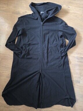 Lad Musician Men's Black Hooded Zip-Front Long Jacket